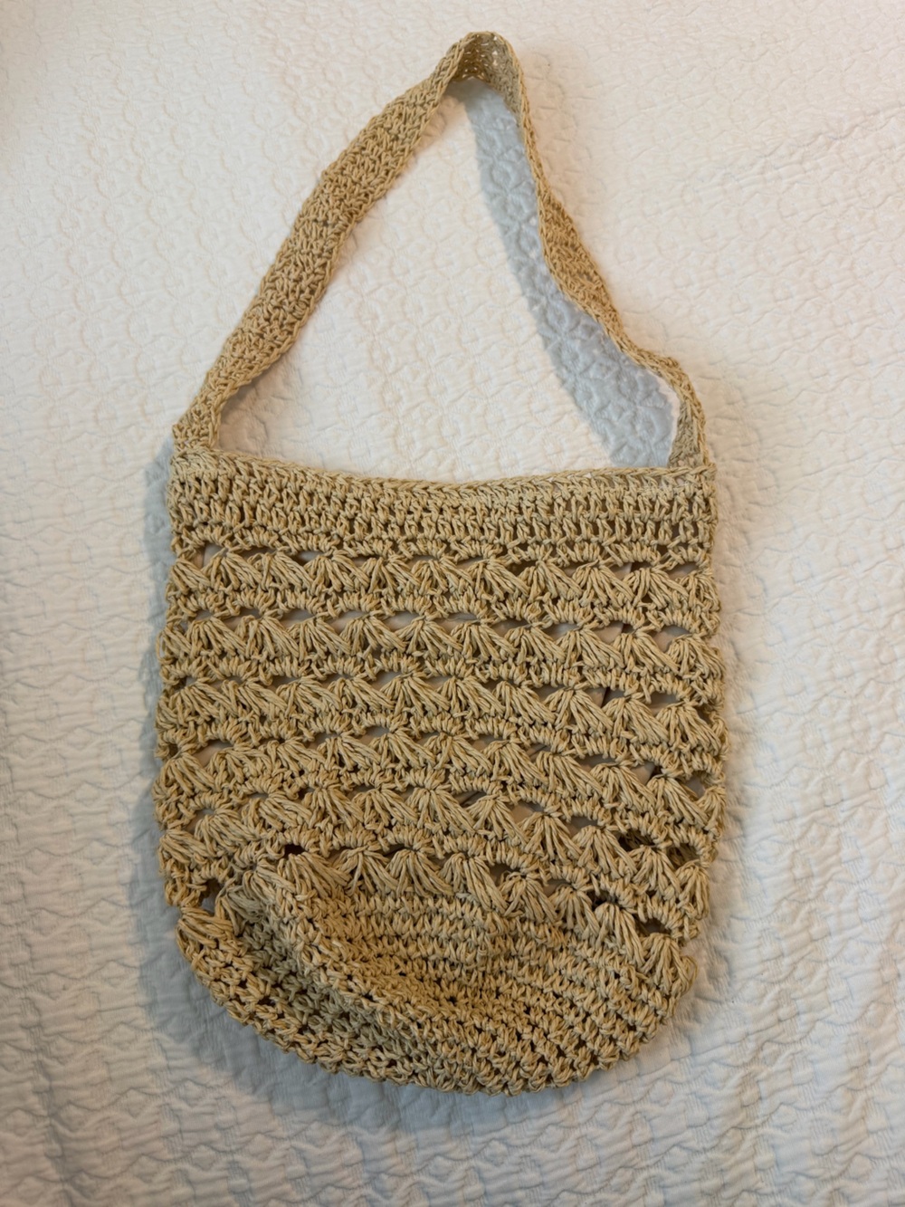 Handwoven Beige Crochet Shoulder Bag - Casual Summer Tote
